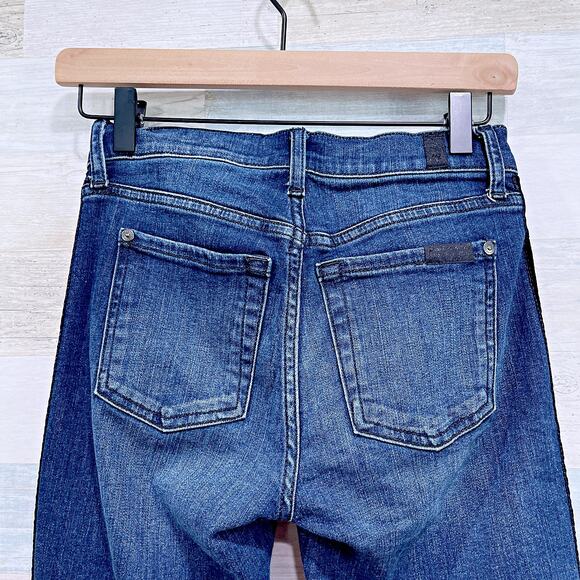 7 For All Mankind B(air) Skinny Jeans Dark Wash High Rise Velvet Trim Womens 24 - Picture 5 of 8